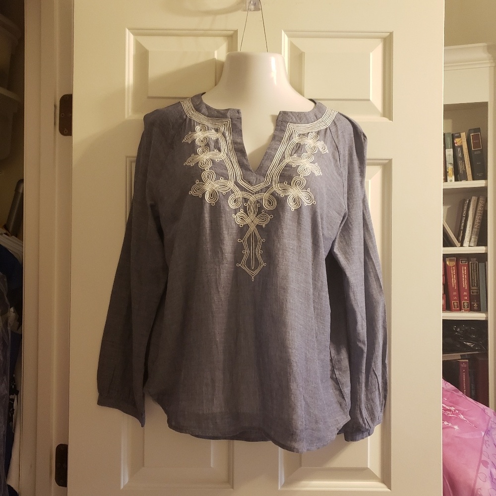 J.Crew Long Sleeve Embroidered Blouse